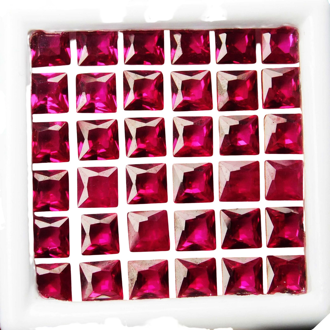 50 PCS Natural Red RUBY Loose Gemstone Lot CERTIFIED Ring Size Square Shape