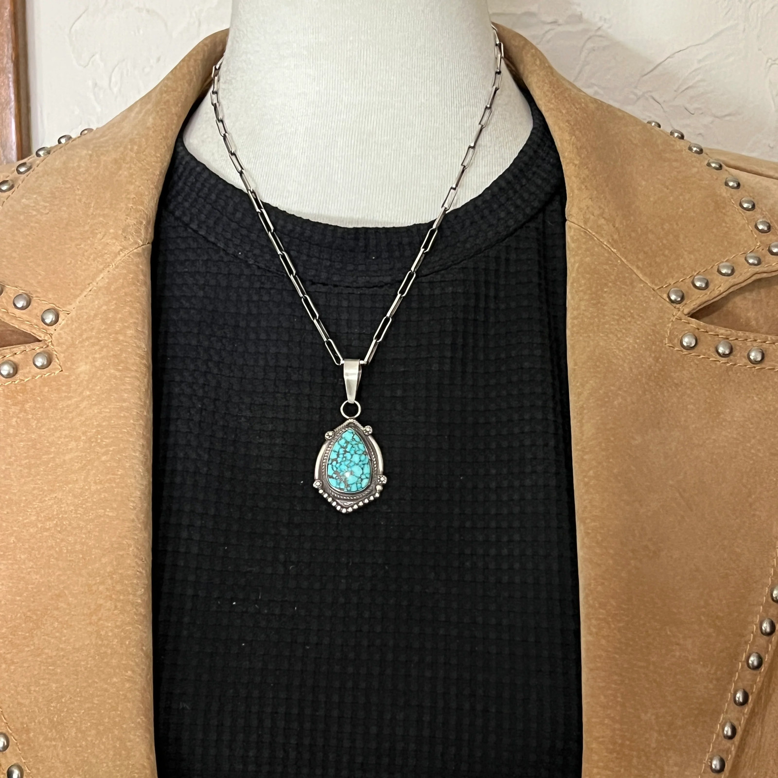 High Grade Kingman Spiderweb Turquoise pendant sterling silver Leslie Nez Navaj