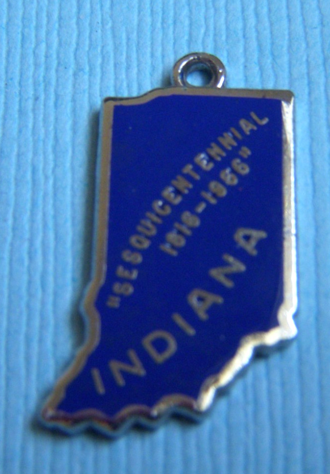 Vintage Kinney enamel Indiana map sesquicentennial sterling charm