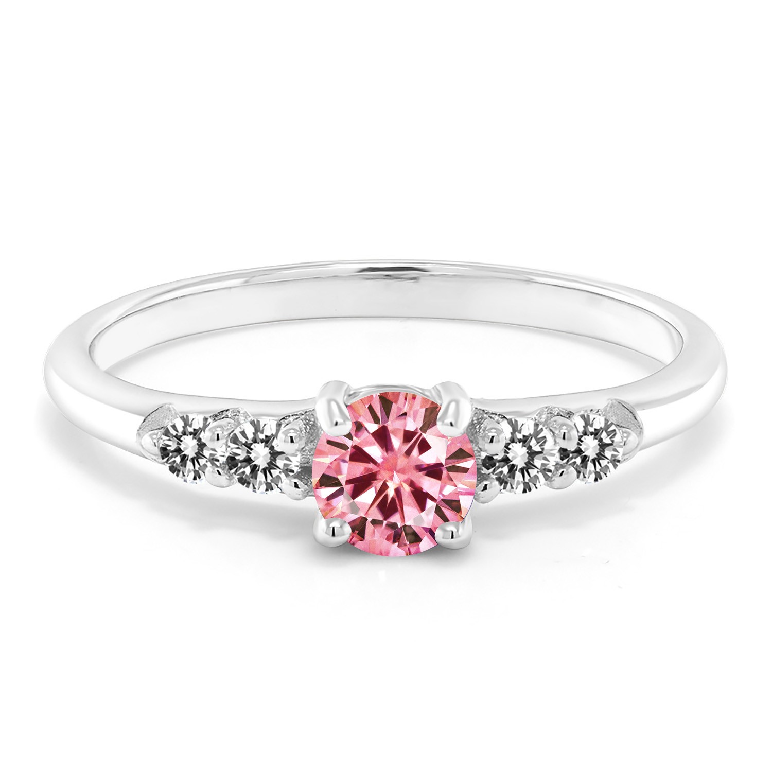 925 Sterling Silver Ring Round Pink Moissanite Diamond White 0.50ct DEW