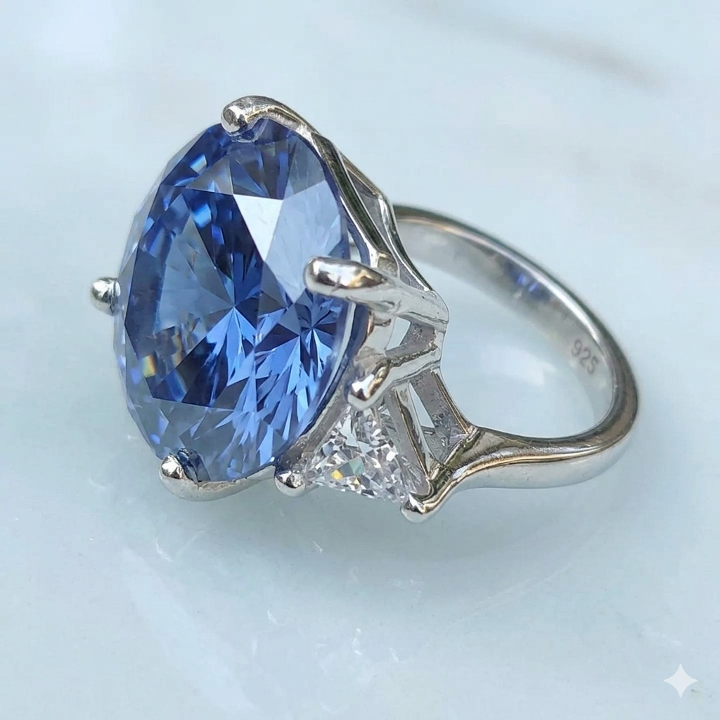 RARE 12 Ct Campanula Blue Diamond Ring-Great Sparkle, FREE Diamond Studs.