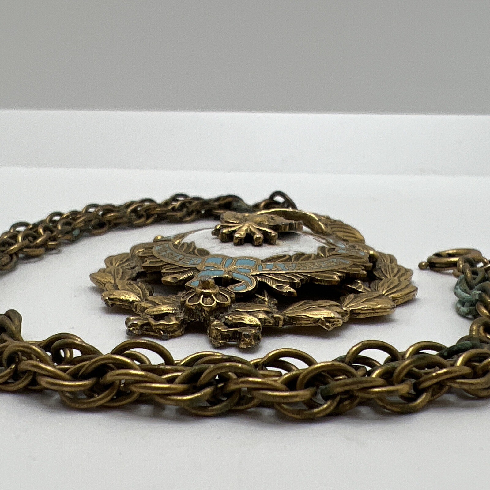 Vtg CORO Crown Eagle Pendant Enamel Isabel la Catolica Spain Medallion Jewelry