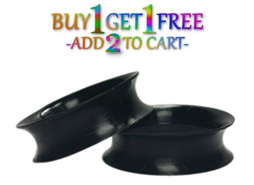 Pair 8g-40mm BLACK SILICONE EARSKIN TUNNELS Double Flare Gauges Thin Flesh 3052