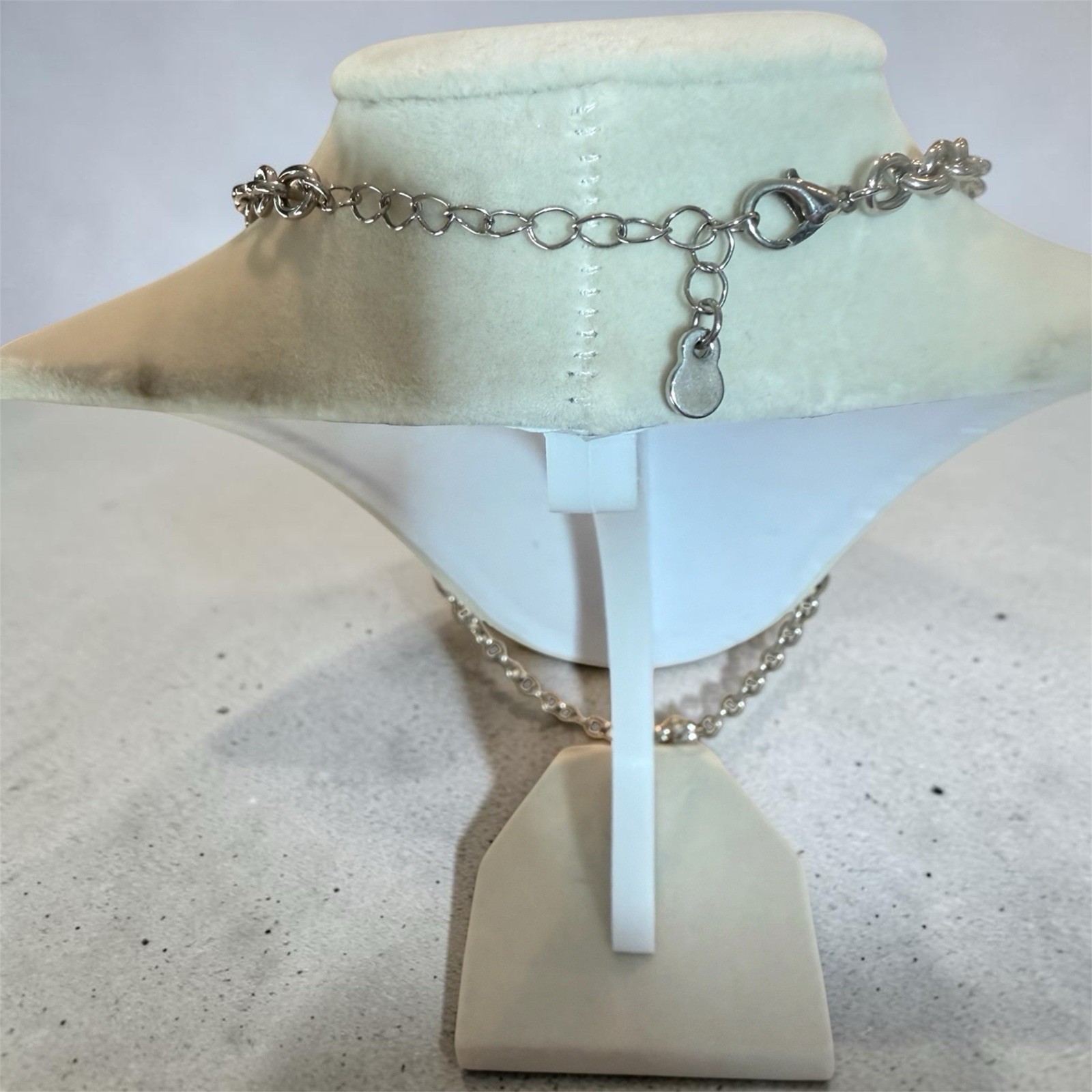 Silver Tone Metal Rolo Chain Necklace, Rectangle Charm Pendant, Adjustable