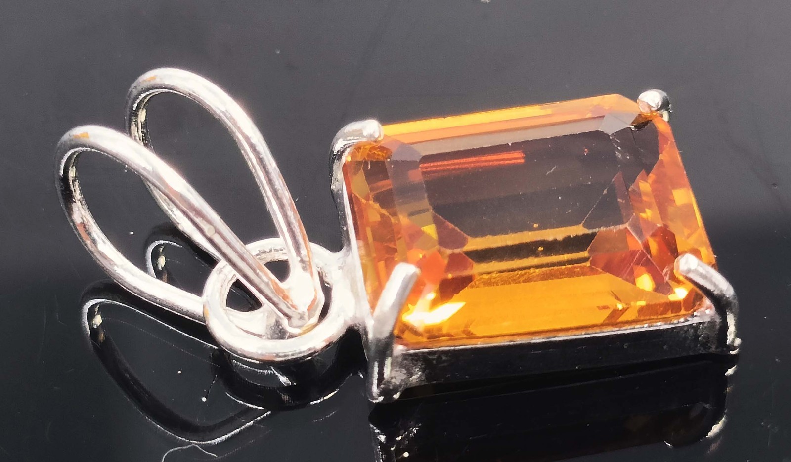 17 Ct Natural Yellow Sapphire Emerald Cut EGL 925 Silver Pendant Free Chain 6AGG