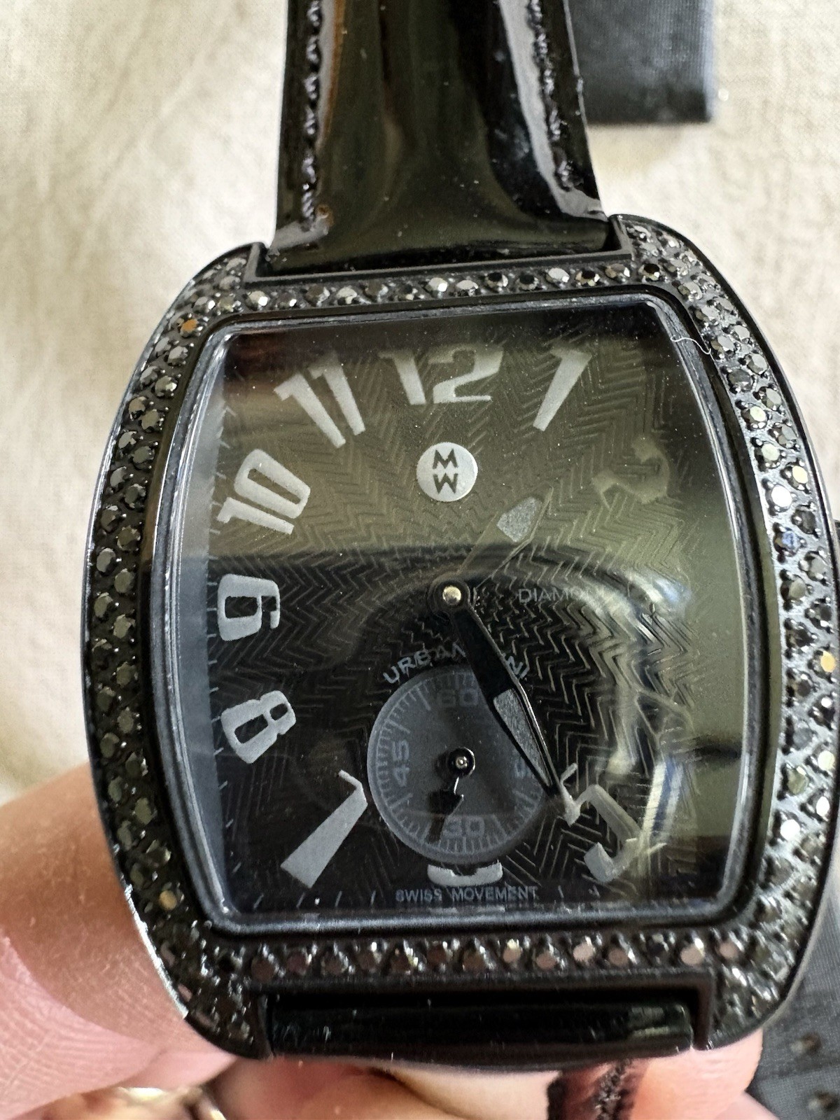 Michele Urban Mini Black Diamond Watch With 2 Spring loaded Straps
