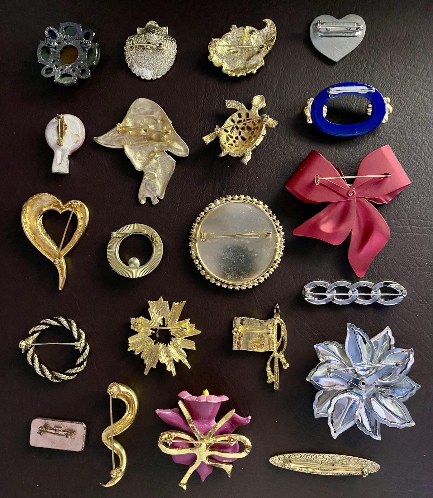 Vintage to Modern Rhinestone Mixed Metal Brooch Pin Lot – Set of 21 Brooches