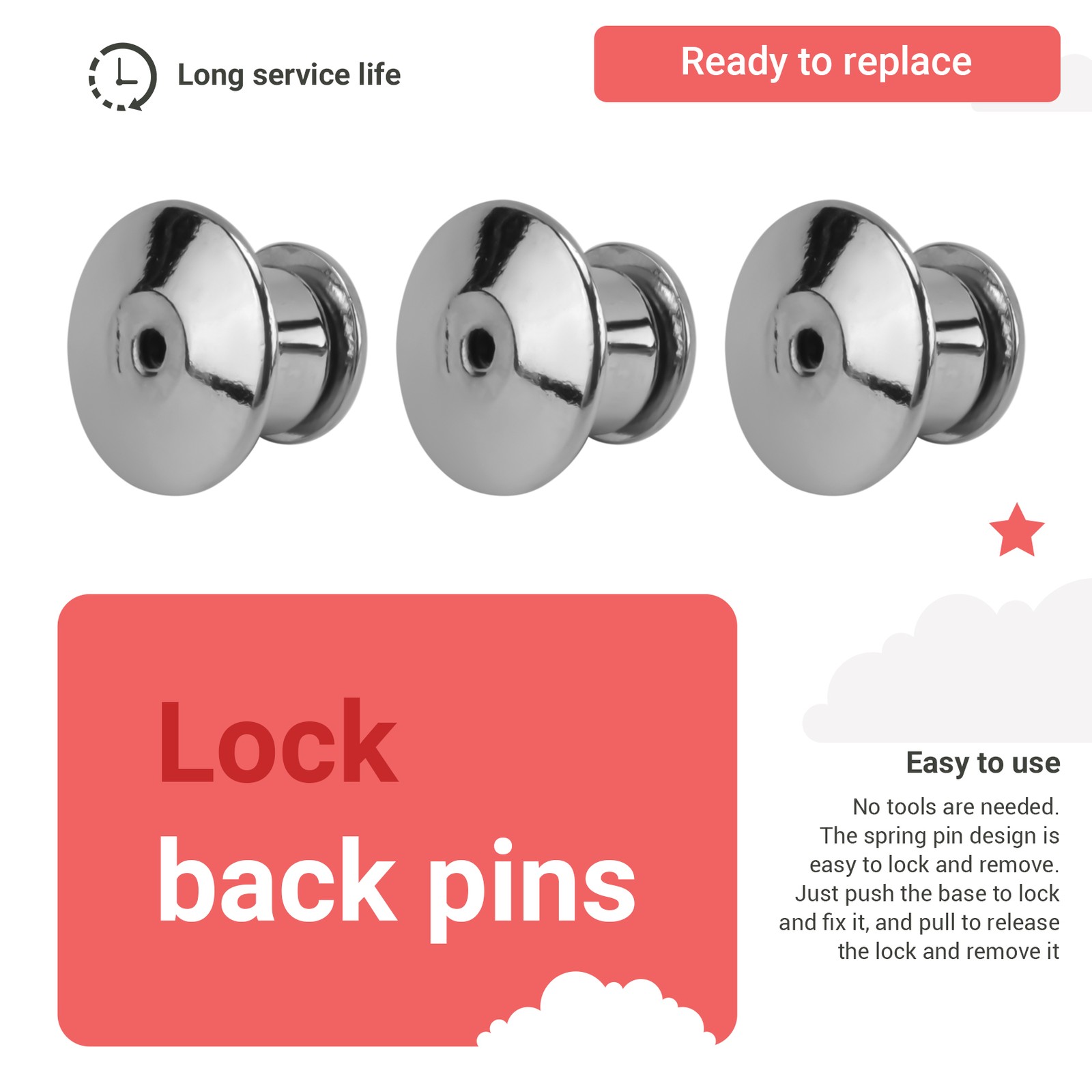 100PCS Locking Pin Back Locking Pin Retainer Buckle, for Locking the Back1465