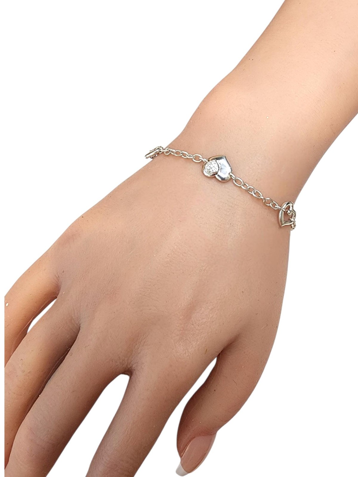 Gabriel & Co Sterling Silver White Sapphire Heart Link Bracelet #25567
