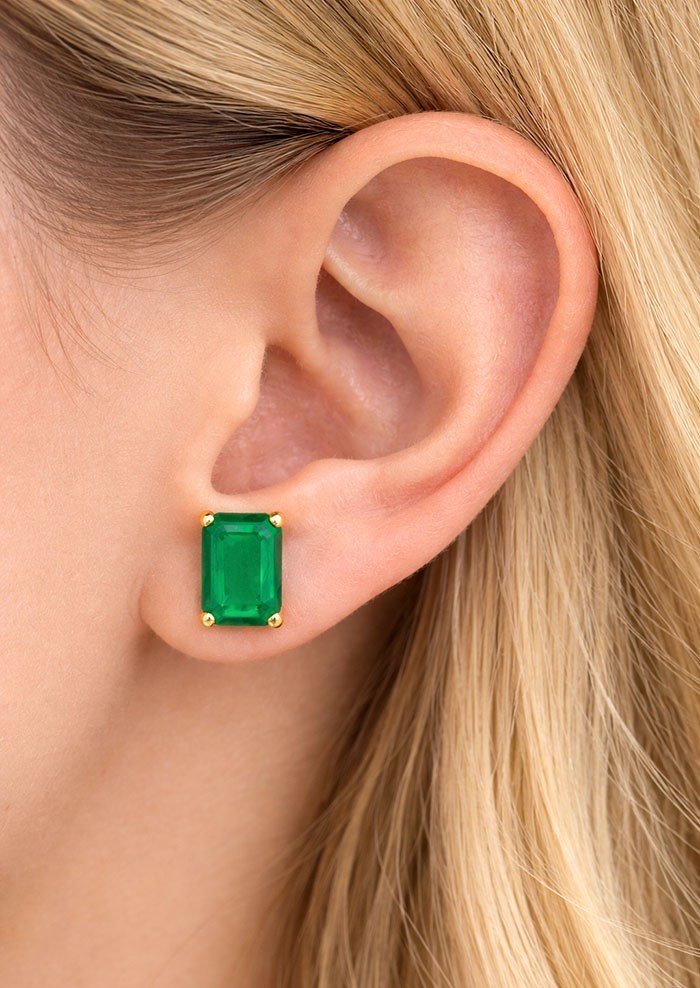GENUINE 2.14 Cts EMERALD STUD EARRING 14k GOLD – Free Certificate Appraisal