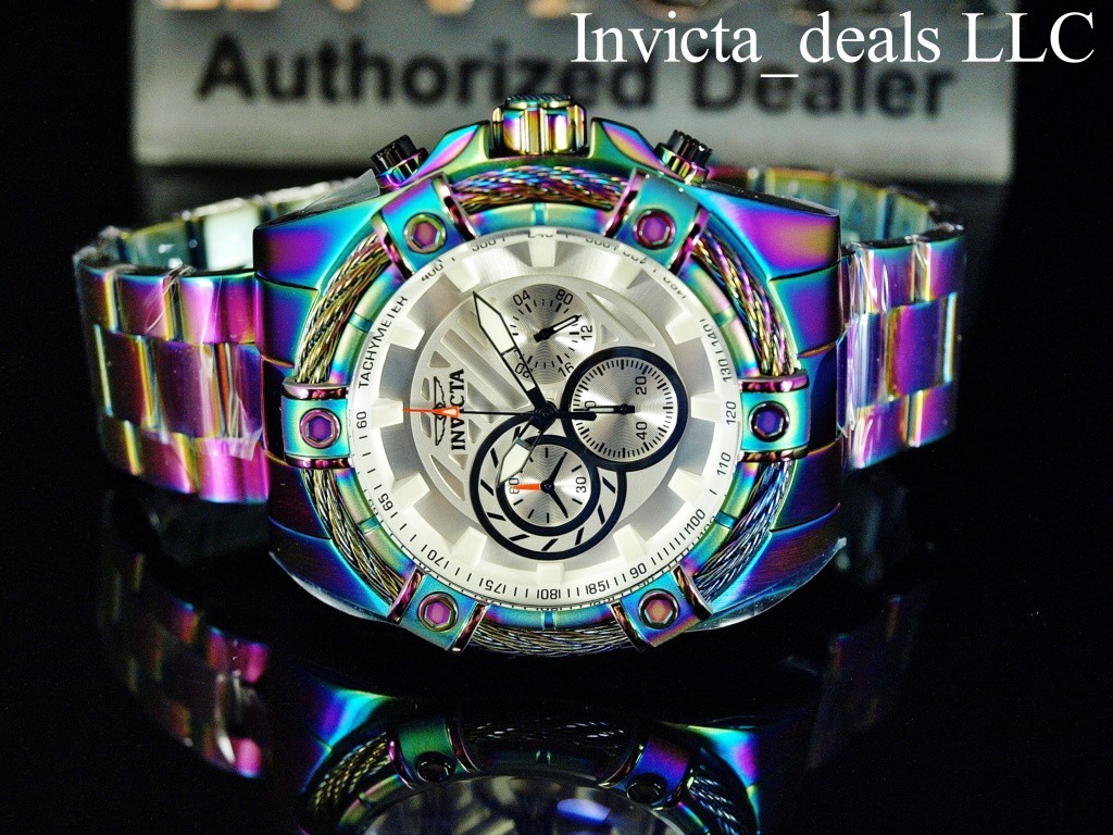 Invicta 52mm Men’s BOLT Chronograph White Dial IRIDESCENT Tone Stainless St Watc