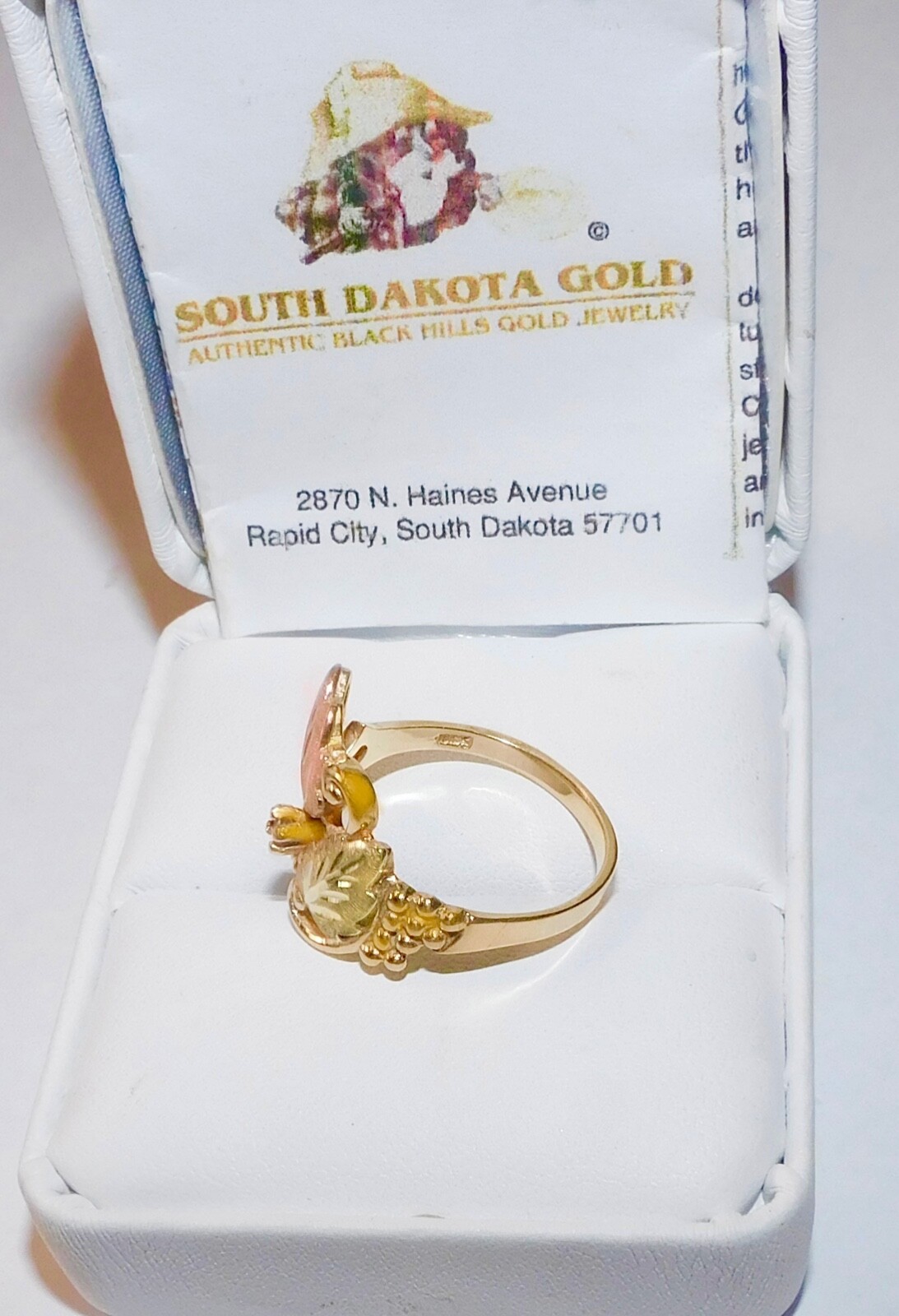 Black Hills Gold 10k 12k Ruby Accent Two Leaf Ring Size 7
