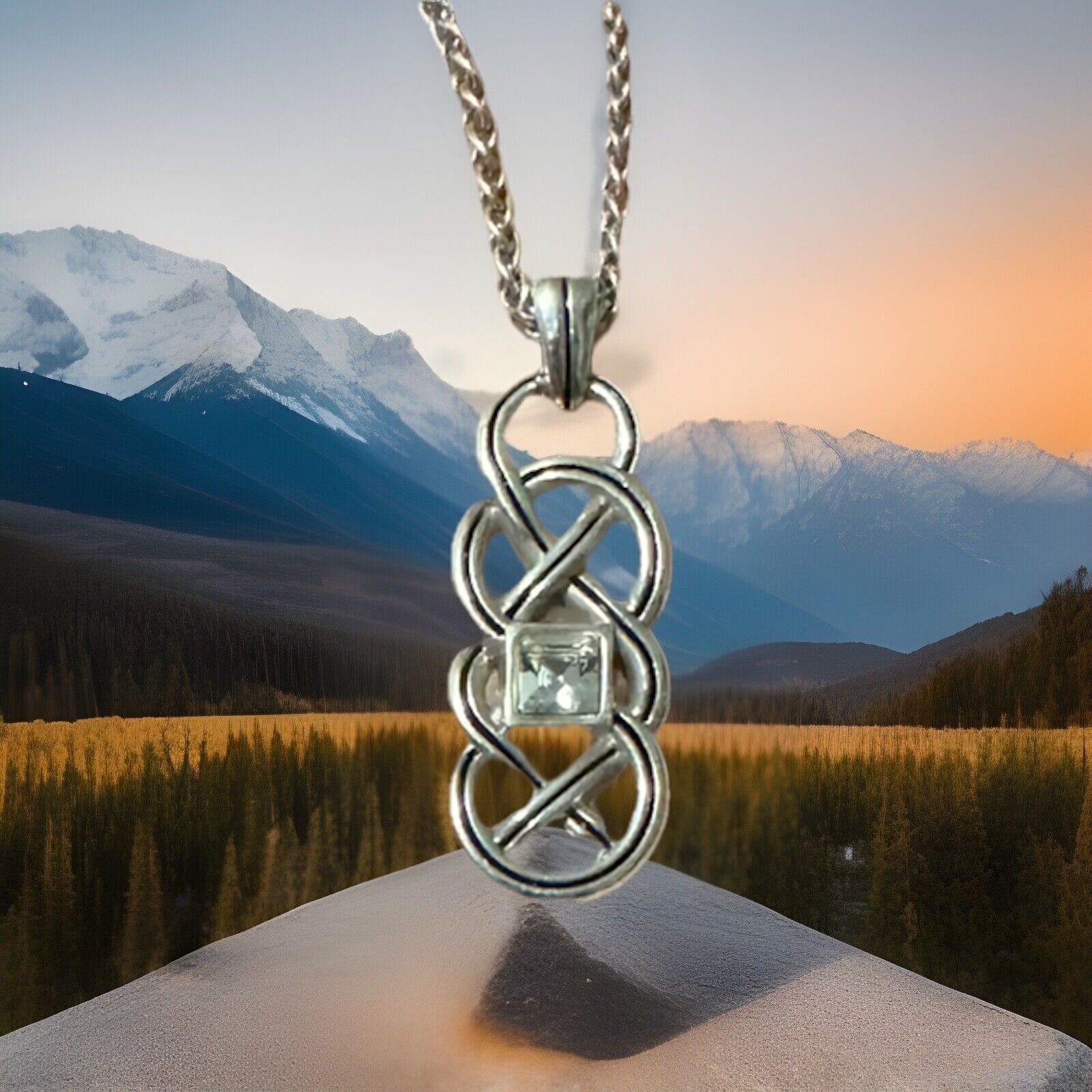 Brighton Interlok LUSTRE Necklace Silver Celtic Knot Crystal Pendant NWT $58
