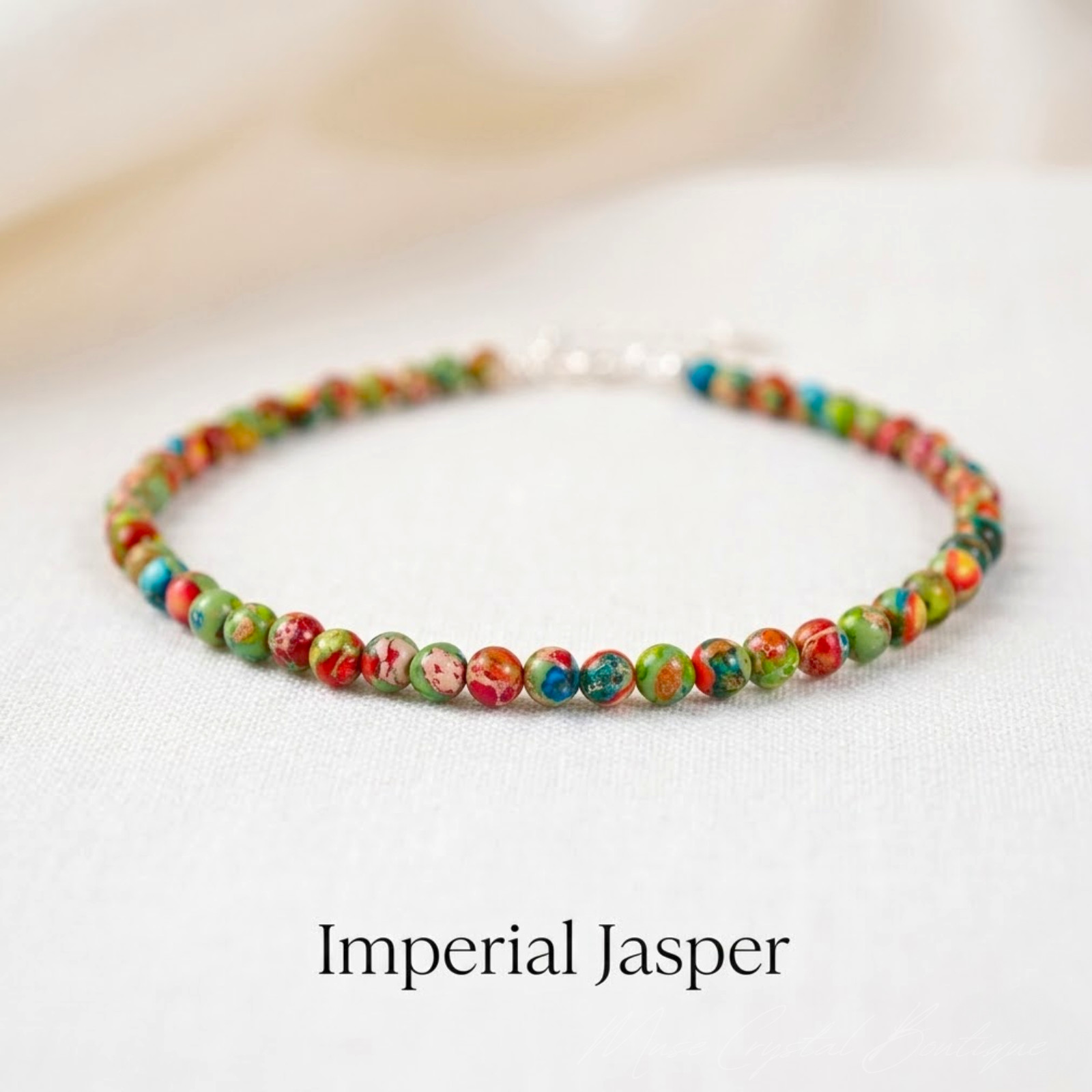 Floral Sea Sediment Jasper Anklet 4mm Natural Gemstone Boho Dainty Beads Gift