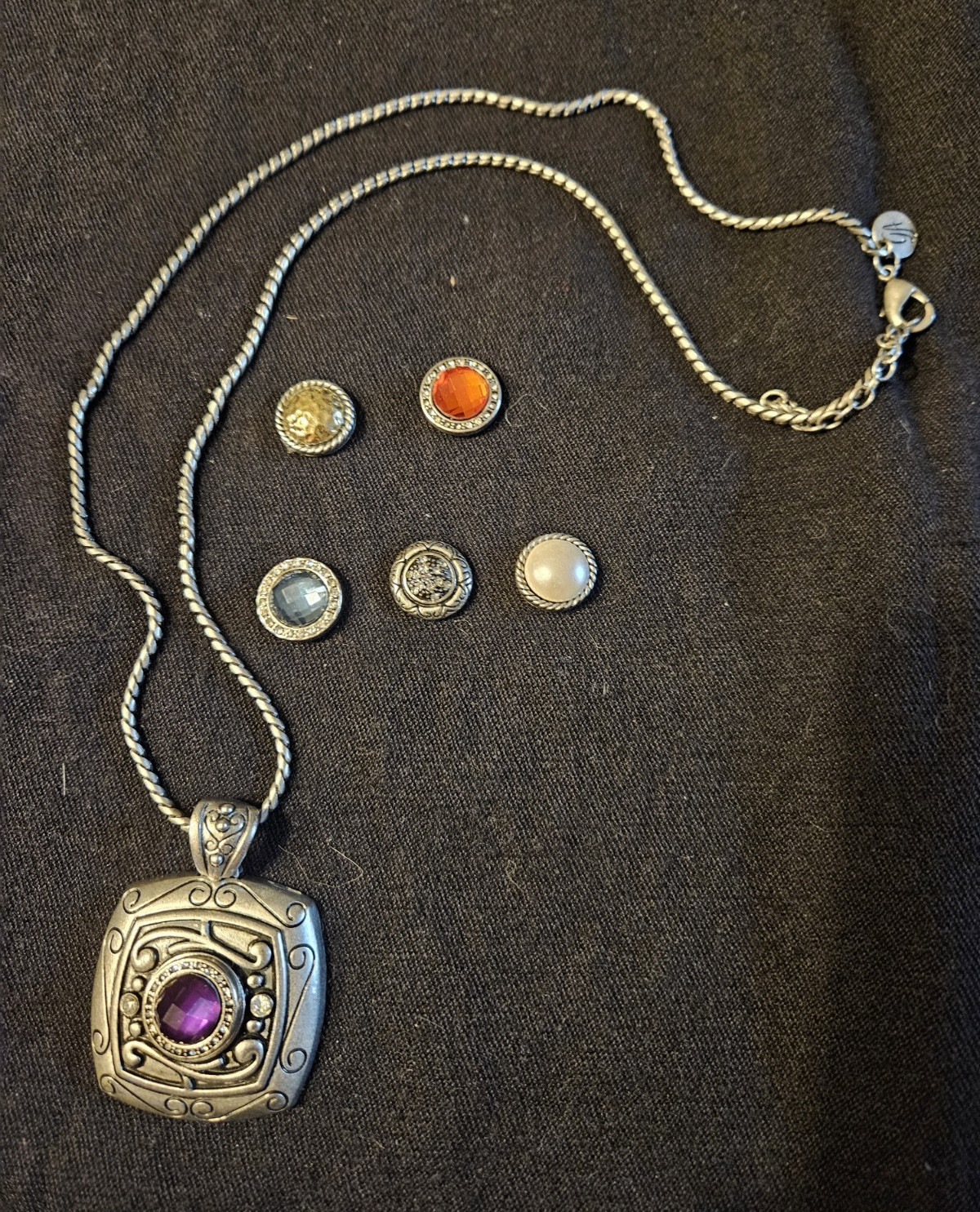 Grace Adele Silver Tone Magnetic Pendant Necklace with 6 Interchangeable Gems