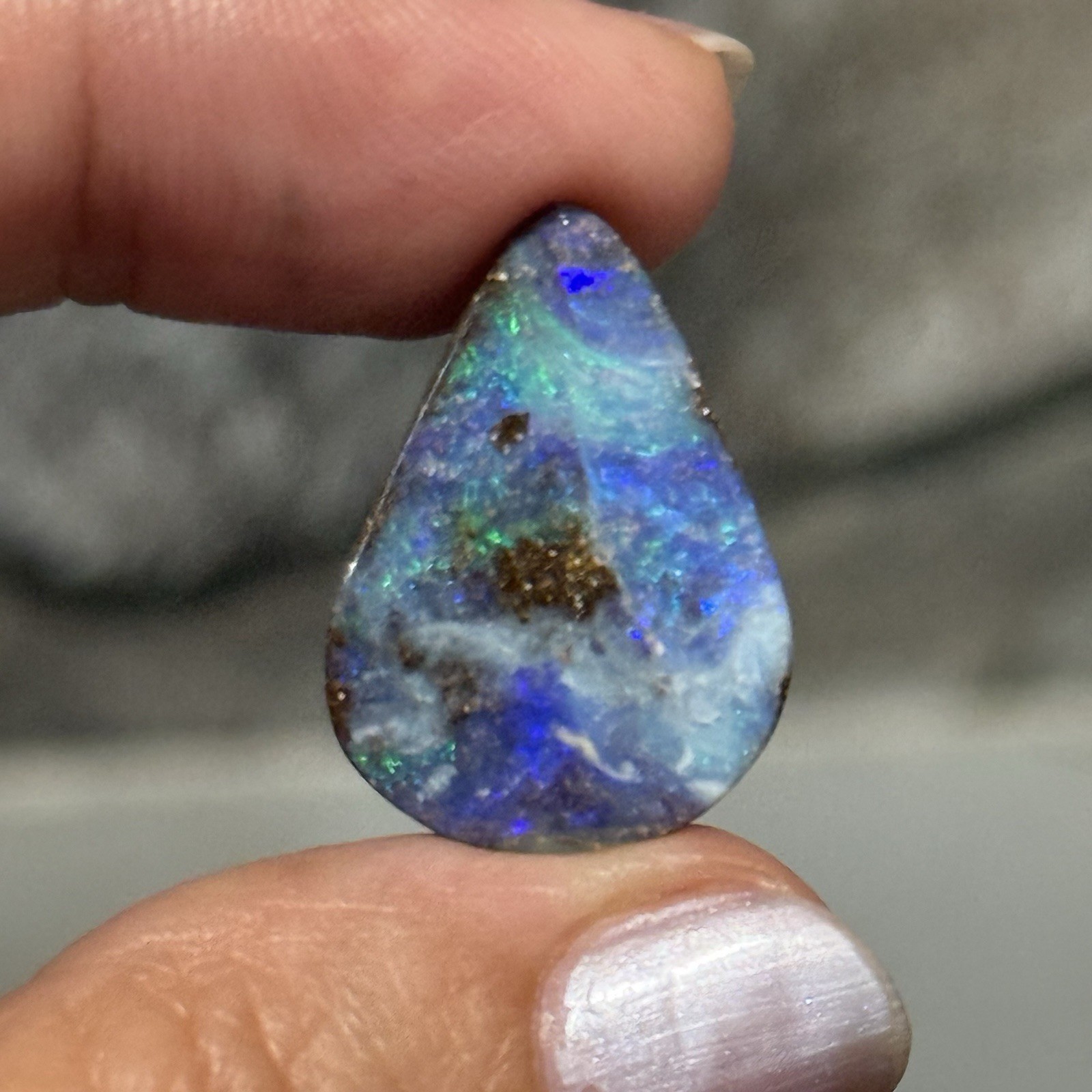13.45ct 23.9x17x4.5mm Caribbean Blue Australian Boulder Opal Teardrop Cabochon