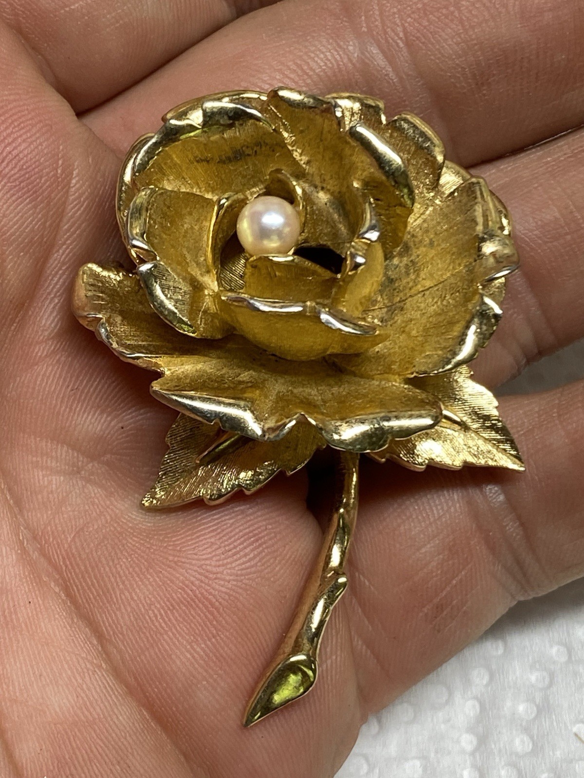 Boucher Faux Pearl Rose Brooch Signed/ Numbered Vintage