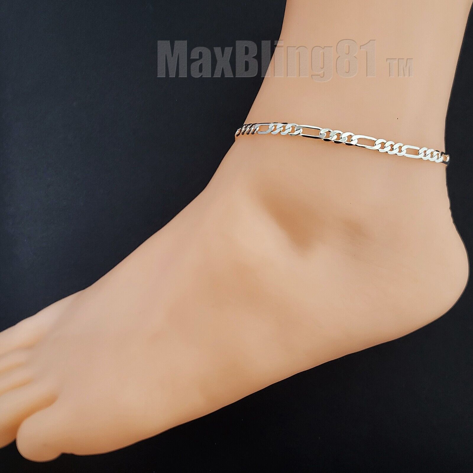 925 STERLING SILVER FIGARO LINK CHAIN 4mm 10″ FASHION BLING ANKLET BRACELET
