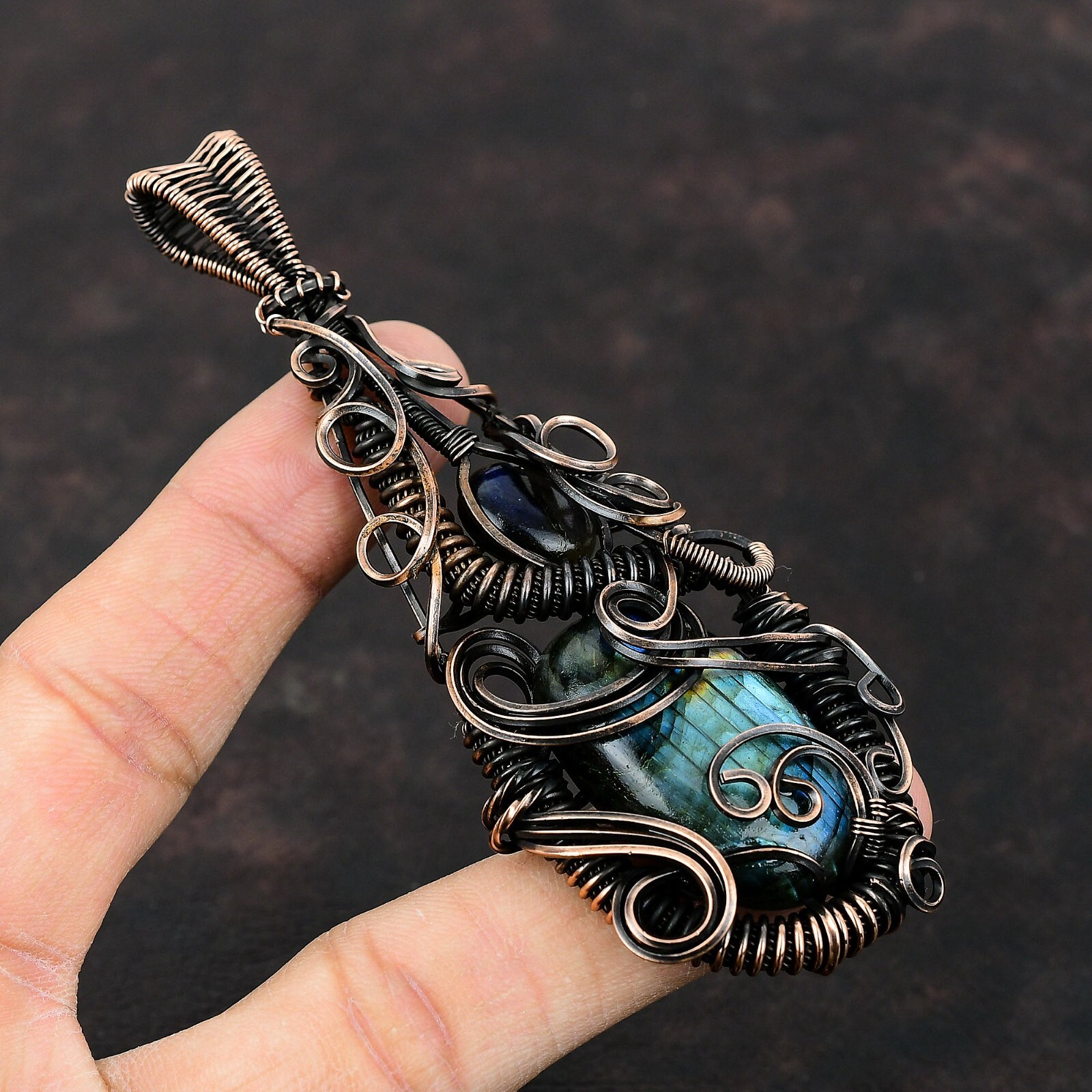 Women Day Sale Labradorite Wire Wrapped Pendant Handcrafted Copper Gift 4.13″