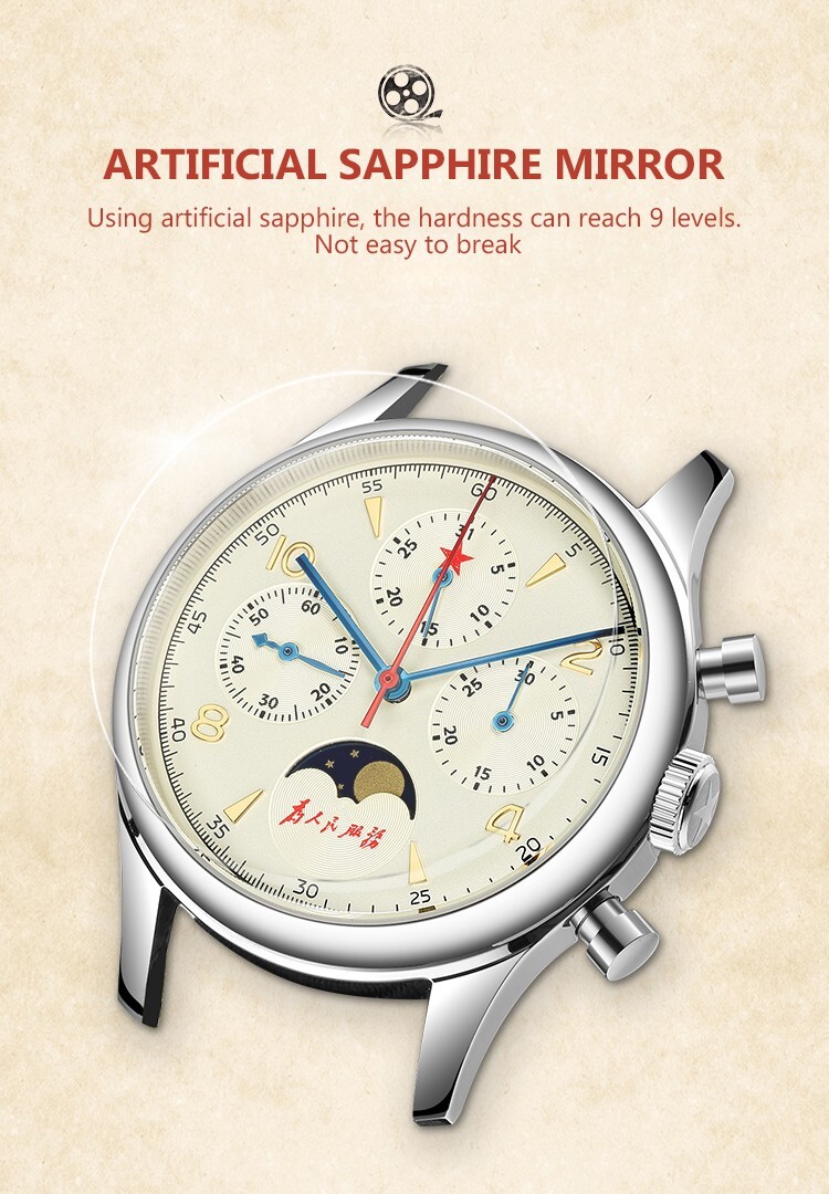 SEAKOSS Vintage Mechanical Watch with Seagull Movement: Moon Phase Chronograph