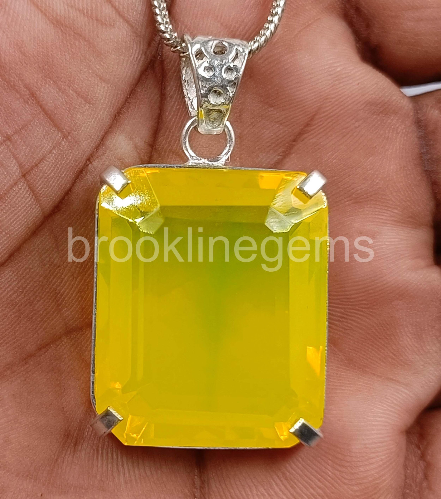 101.60 Ct Natural Yellow Emerald Cut Opal 925 Solid Silver Pendant Gemstone 5ARU