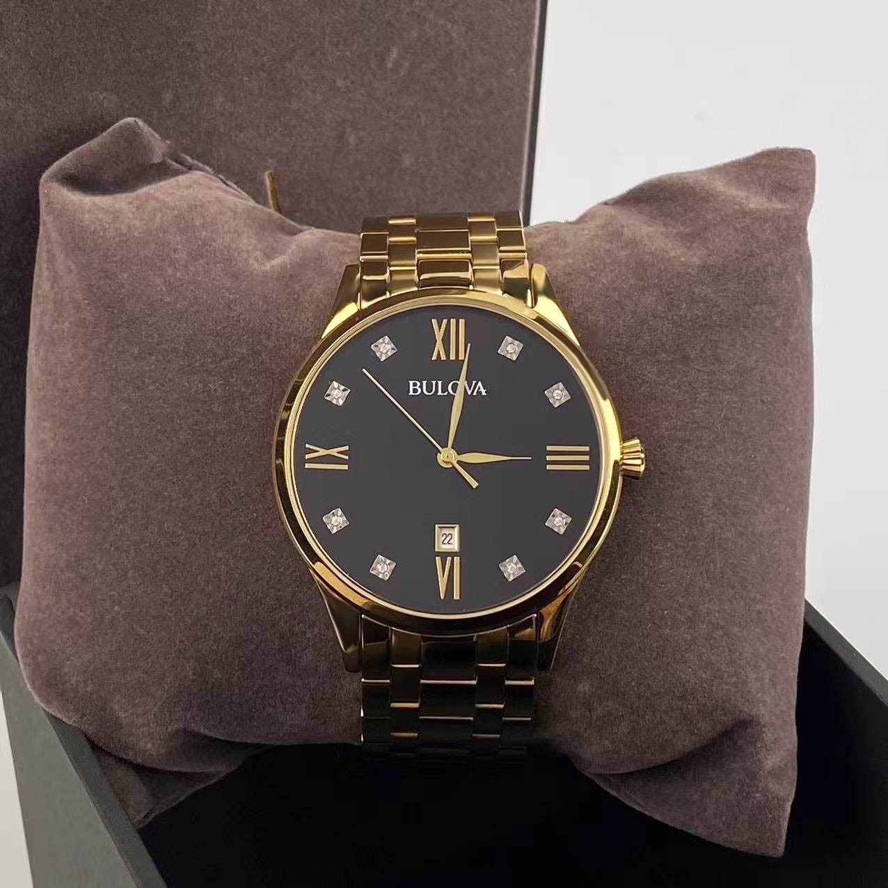 Bulova 97D108 Classic Diamond Black Dial Stainless Steel Men’s Quartz Watch 40mm