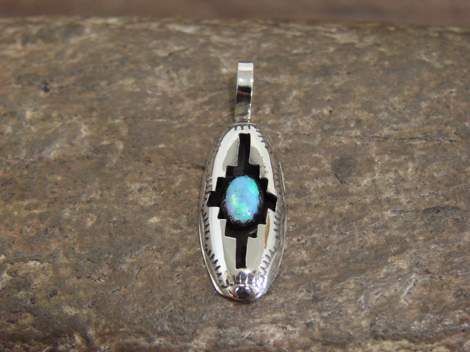 Native American Indian Sterling Silver & Blue Opal Shadow Box Pendant – Perry
