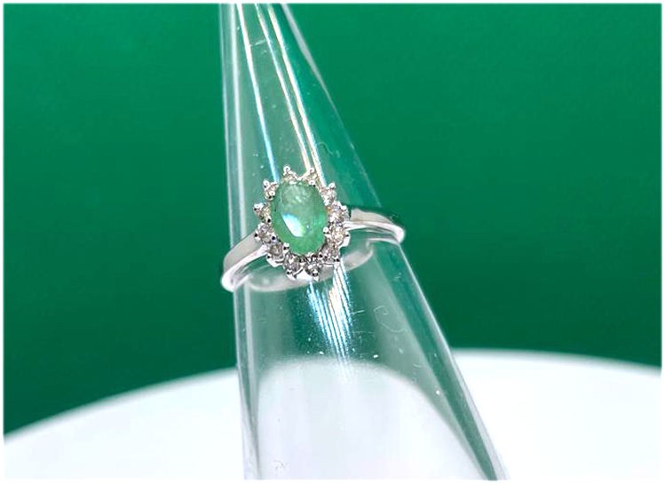1.14ct Emerald & Diamond Ring in 14K White Gold