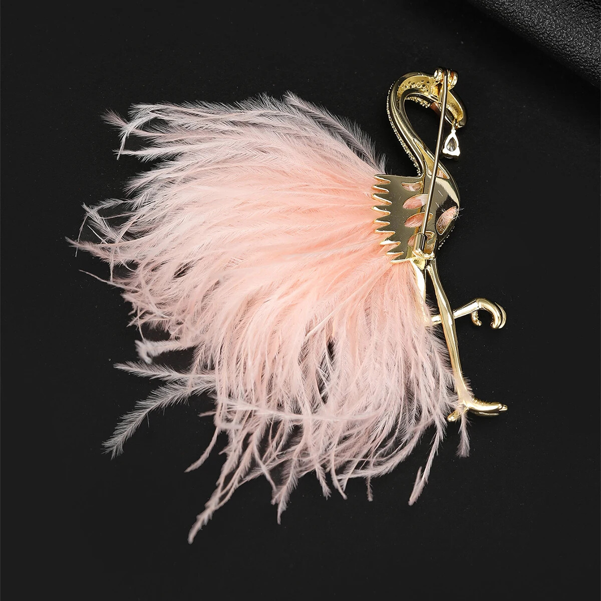 Luxurious 14k Gold Plated Copper Zircon Flamingo Brooches High-end Bird Hot Sale
