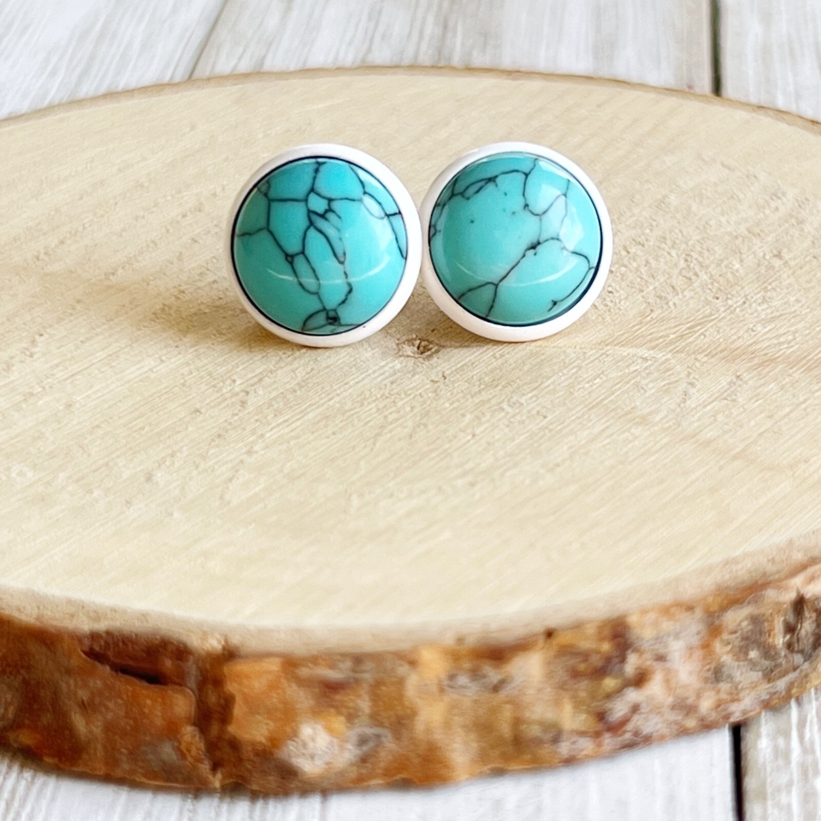 Turquoise 12.2mm White Stud Earrings