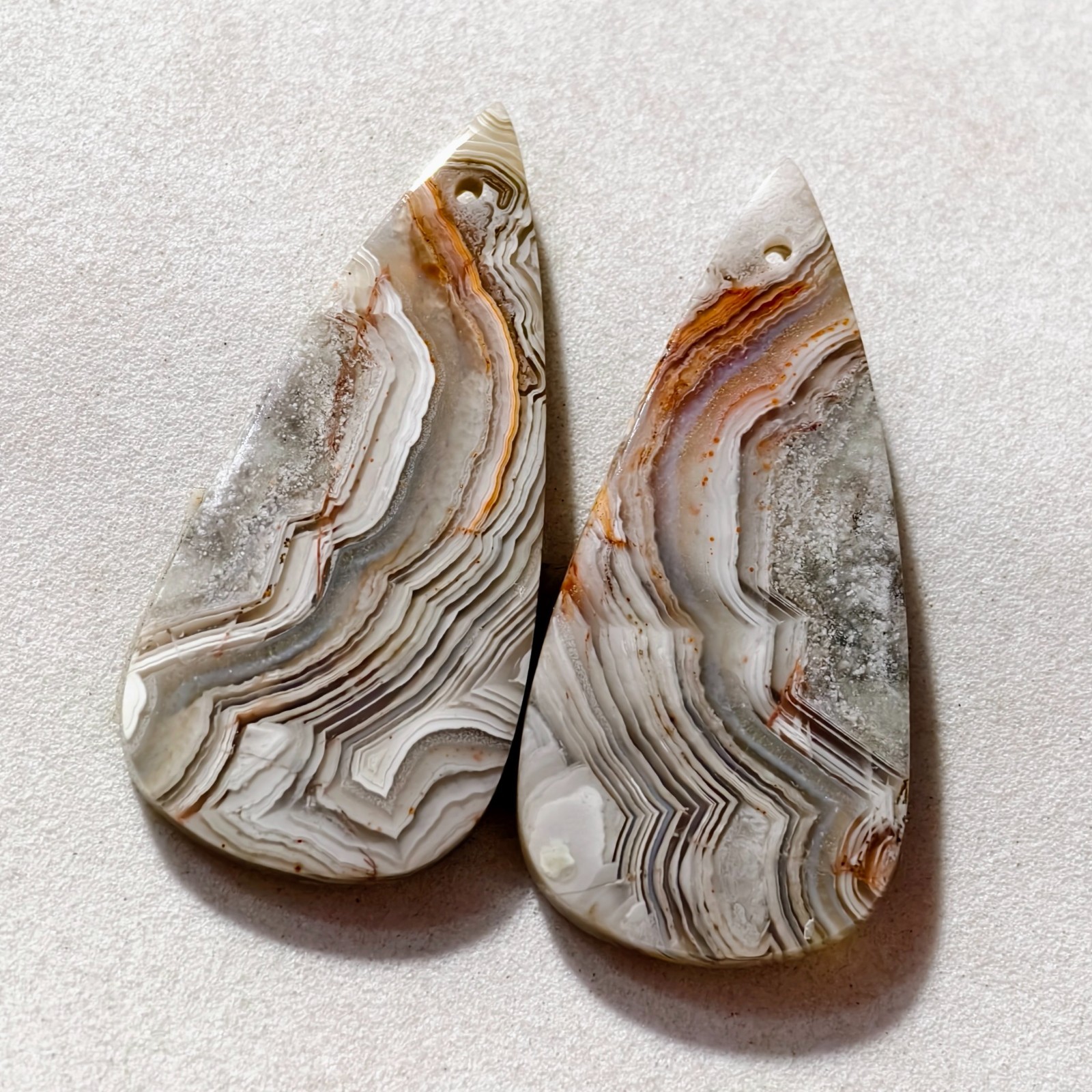 45 Cts Natural Crazy Lace Drilled Match Pair Cabochon Gemstone 38.8X18.1 MM