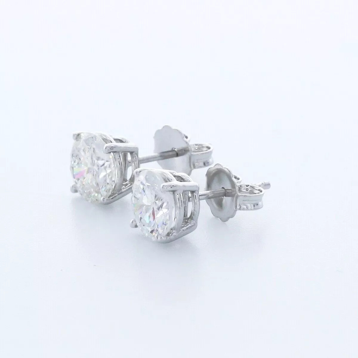 Stud Earrings Classic Solid 14K White Gold 2.55 CT Round Natural Diamond H SI2