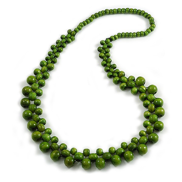 Long Lime Green Cluster Wood Beaded Necklace – 82cm Long