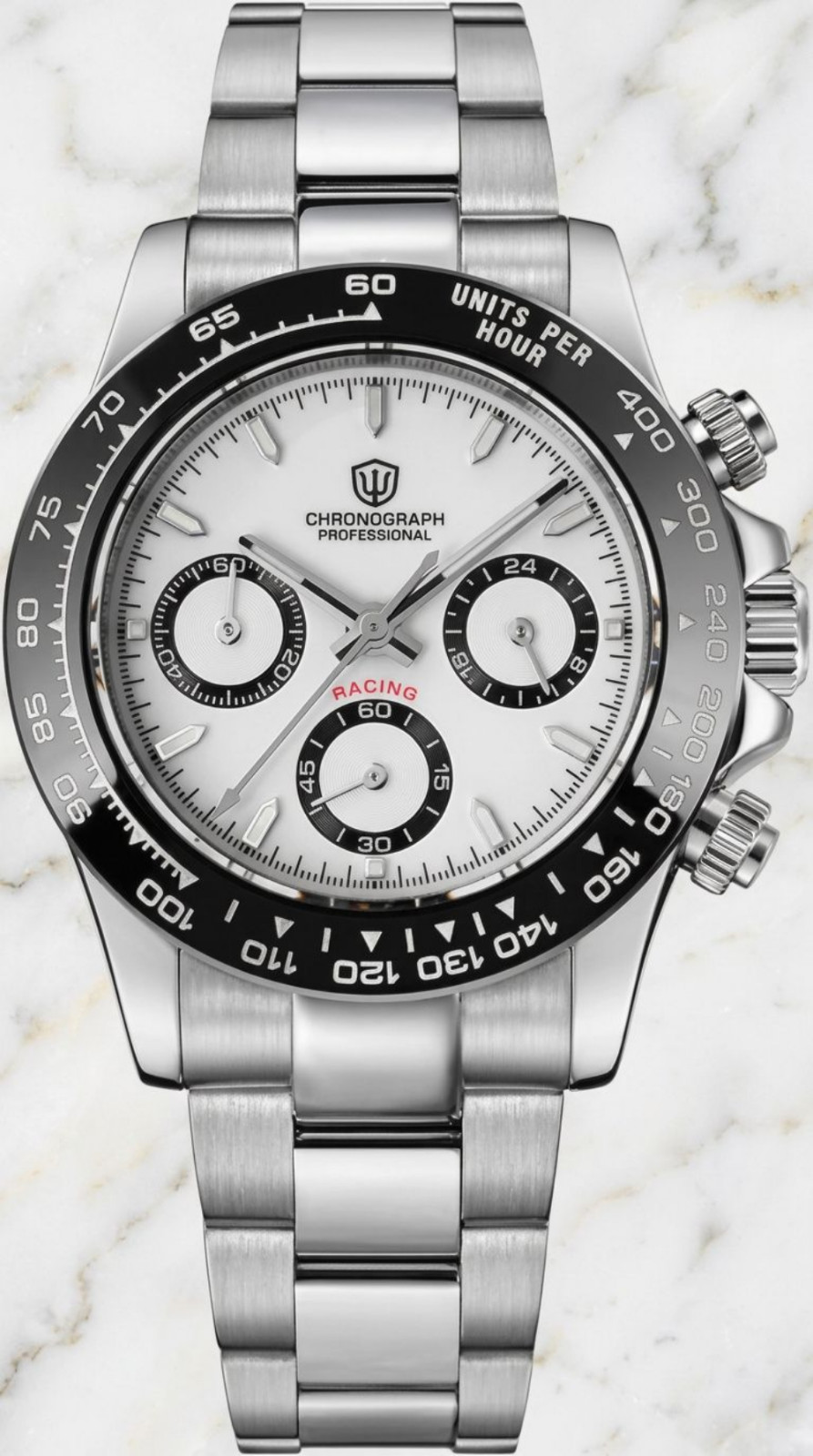 Men’s Chronograph Aviator Japanese Quartz Movement Watch 38mm White Dial Silver
