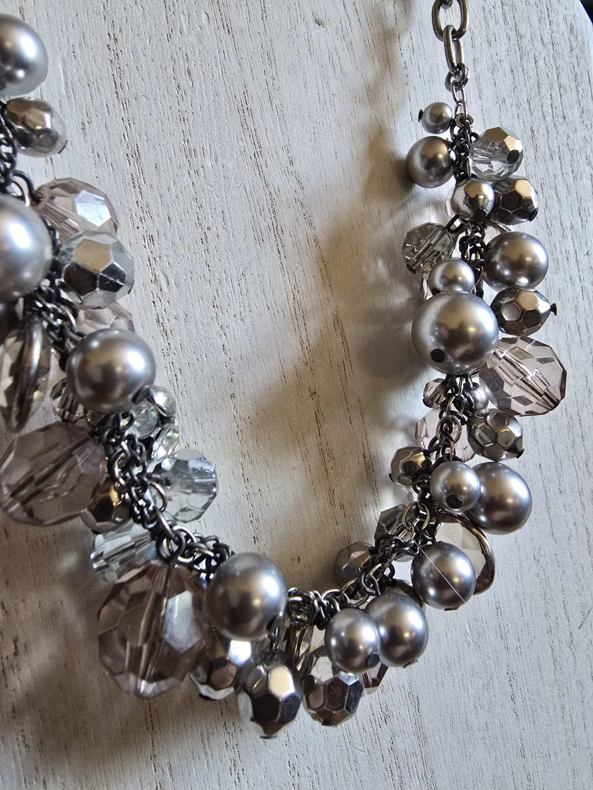 Gun Metal Disco Ball Silver Clear Beads Tinsel Necklace Metal Glass Acrylic