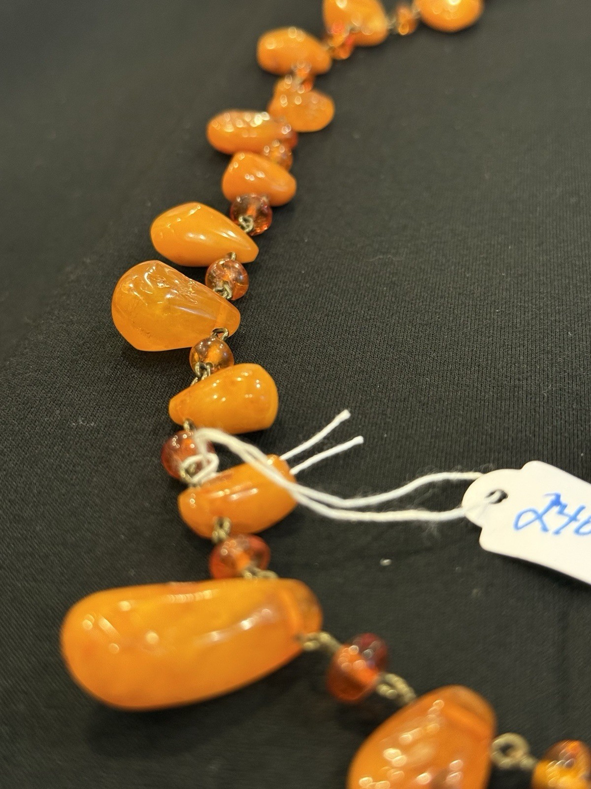 Vintage Genuine Amber Nugget Bead Necklace Honey Cognac Graduated 42g Estate