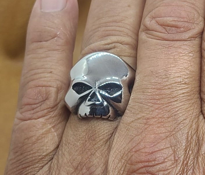 Willie G. Biker Motorcycle Solid Stainless Skull Ring Silver, Sizes 7 thru 15