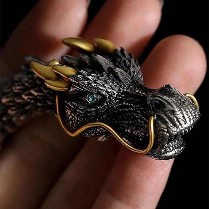 Viking Dragon Mens Bracelet Stainless Steel Scale Chain Cuff Bangle Punk Jewelry