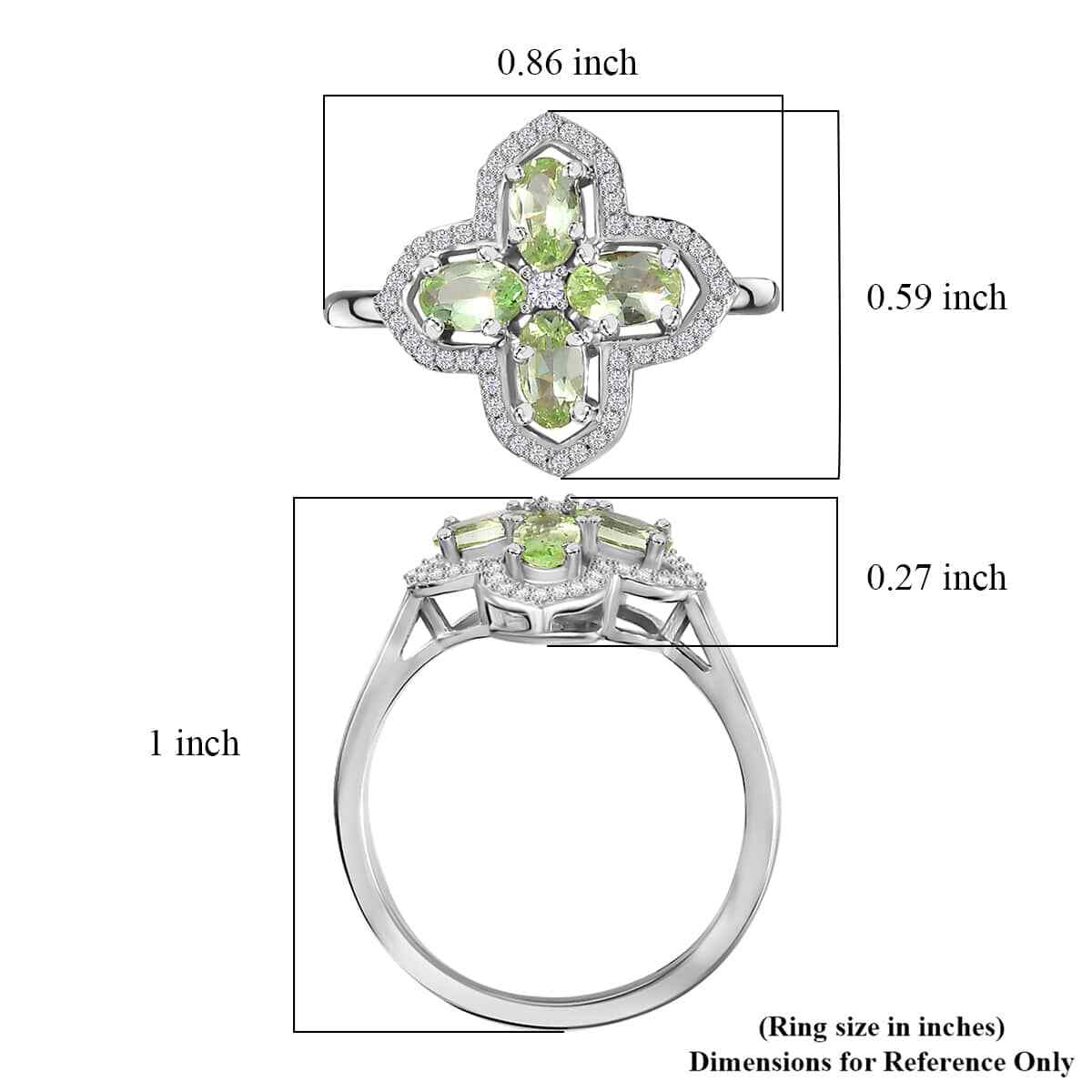 1.20 ctw Mint Garnet & Moissanite Clover Ring Rhodium Plated Sterling Size 6