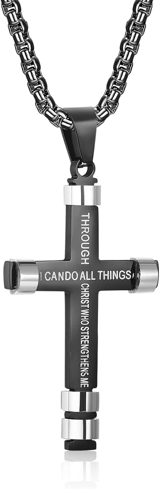Philippians 4:13 Cross Necklace for Men Strength Bible Verse I CAN DO ALL THINGS