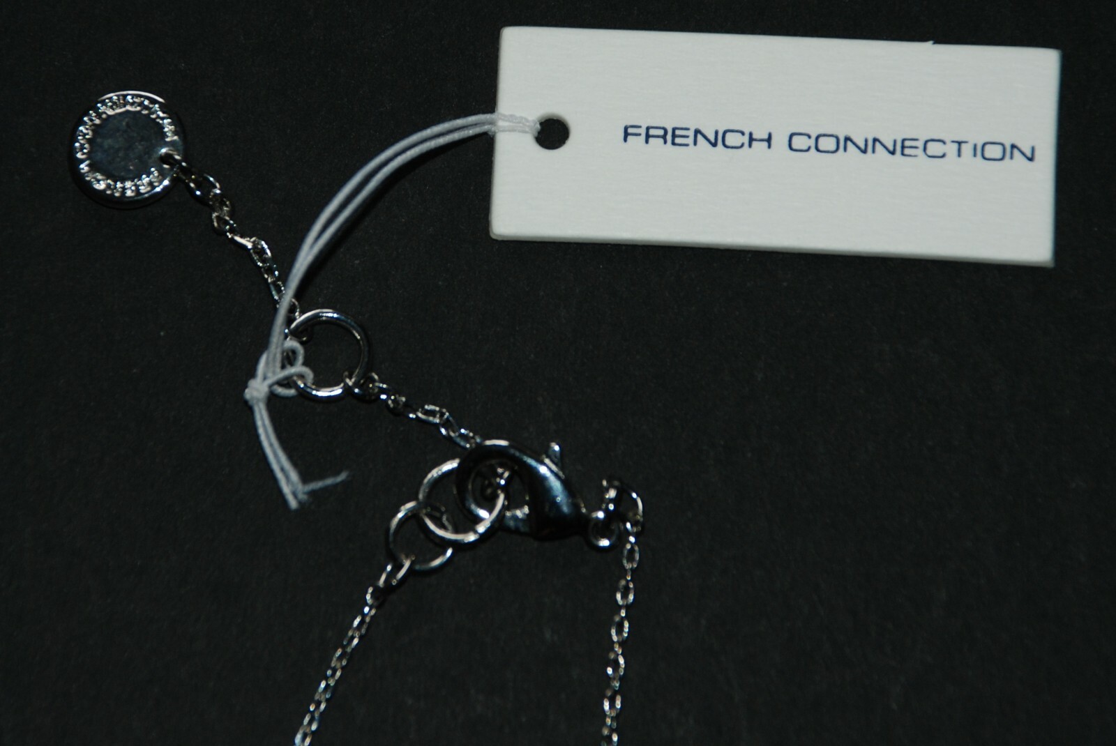 French Connection Jewelry Horizontal Blue Tube Bar Pendant With 18” Silver Chain