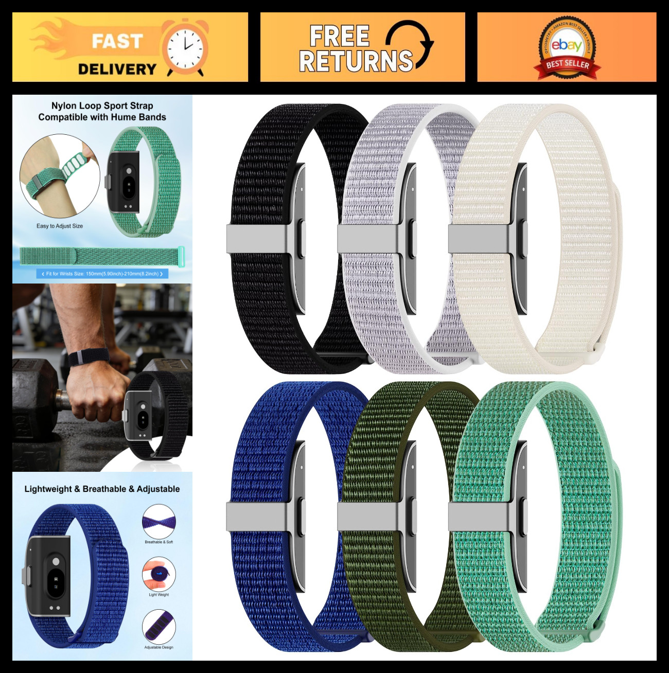 Nylon Loop Sport Replacement Strap for Fitness Tracker Band 1.0 – Adjustable & D