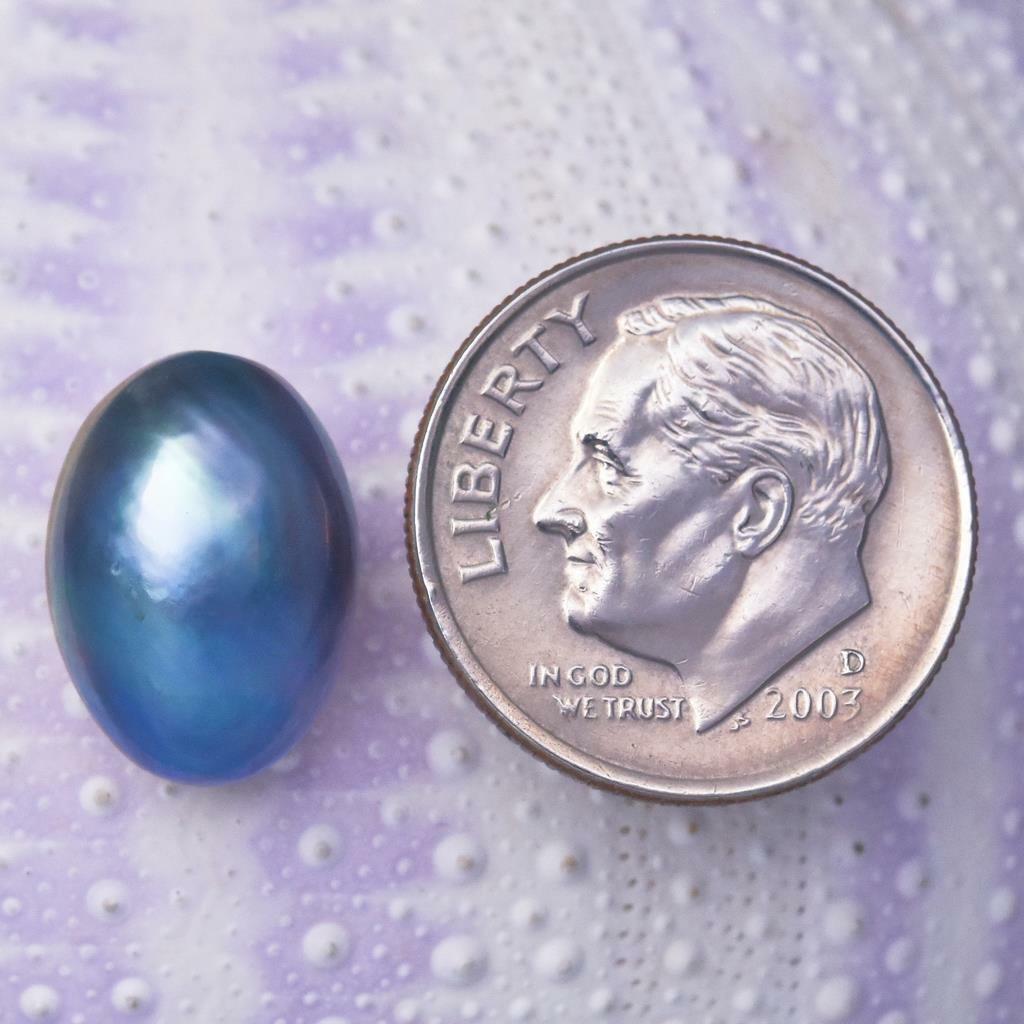 13.45 mm Blue Mabe Pearl Oval Iridescent Cultured in Sumbawa Indonesia 0.60 g