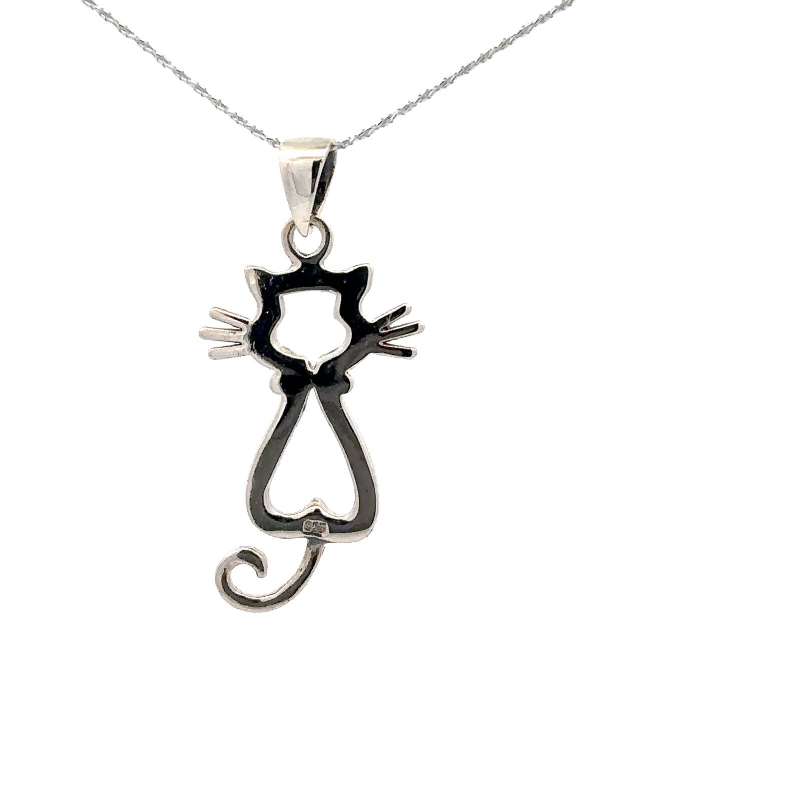 Sterling Silver Marcasite Cat Pendant (15 x 30 mm)