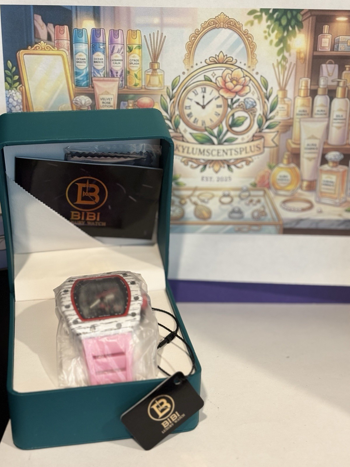Bibi Luxury Watch In White, Pink, Red & Black (B0417).