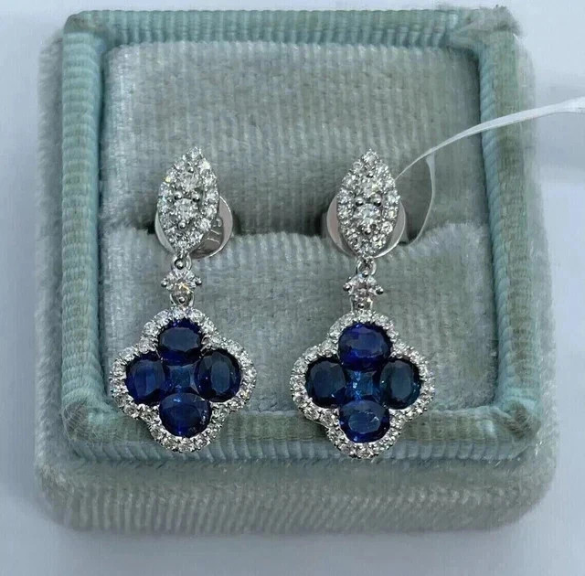 2.50 Ct Oval Cut Lab-Created Sapphire Dangle/Drop Earrings 14k White Gold Plated