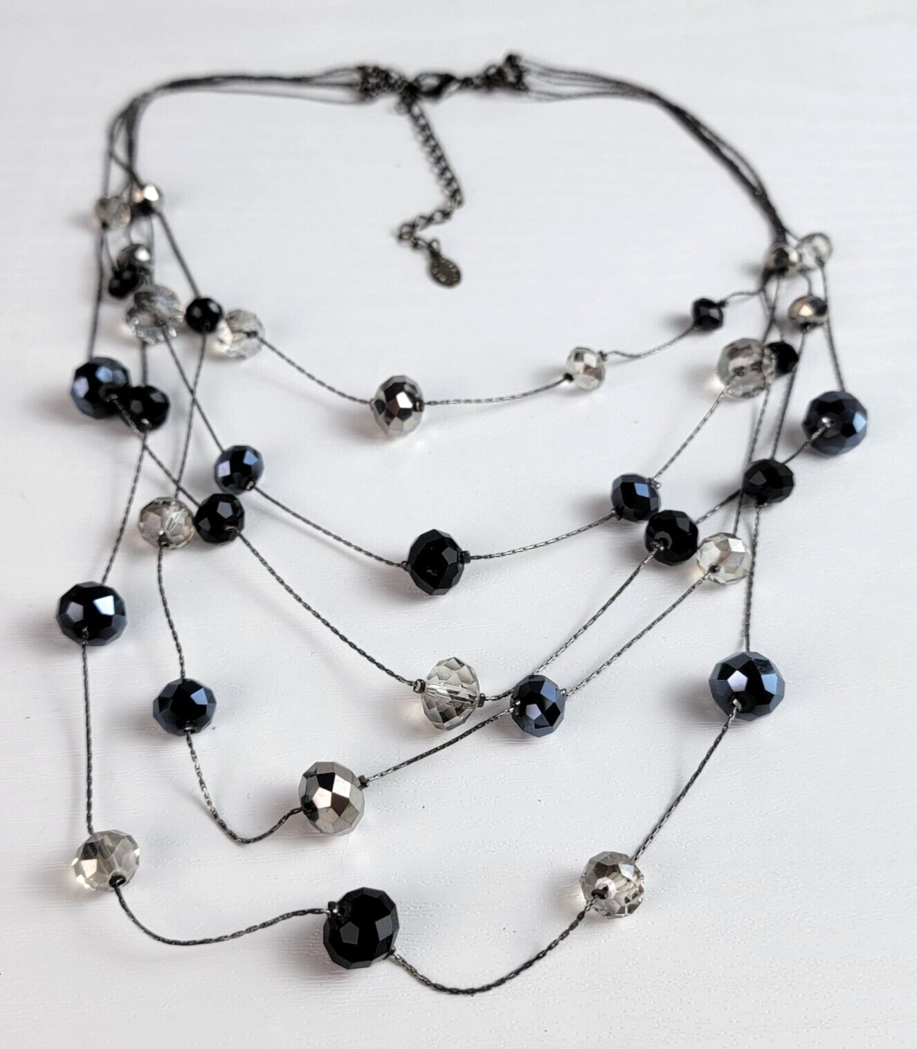 Ali Khan New York Gunmetal-Tone Black And Clear Beads Station Necklace 20 Inch