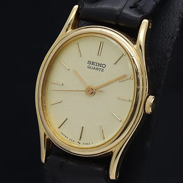 Working condition, excellent condition Seiko Quartz 2C21-5010 oval gold dial lad
