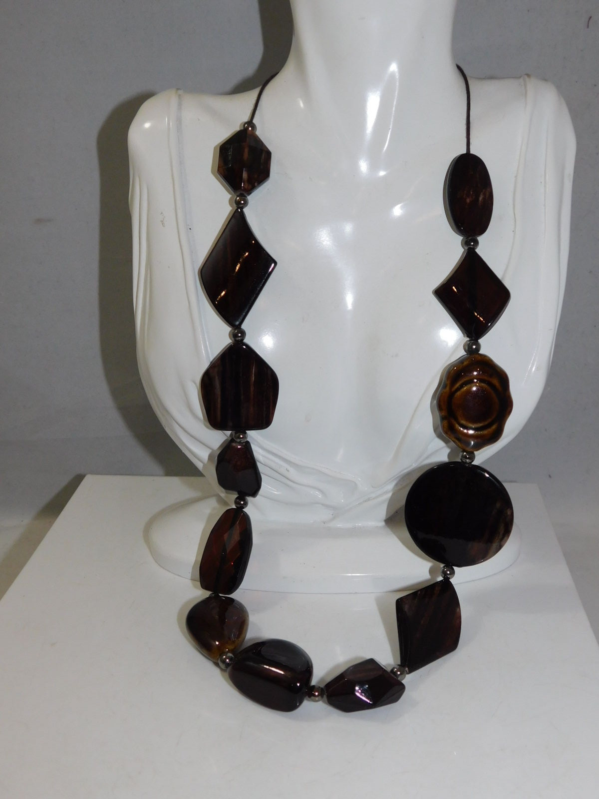 Espresso Brown Bead Long Cord 26″ Beaded Necklace String Strand DE3