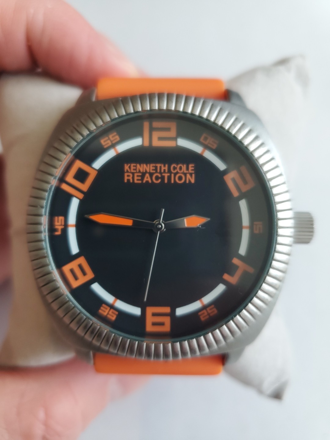 Kenneth Cole Reaction KCR Watch Orange Strap Black Dial 45mm